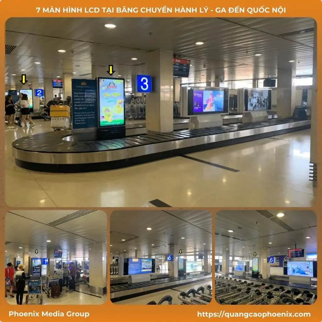 Quảng cáo 7 màn hình LCD tại băng chuyền hành lý – Ga đến Quốc Nội
