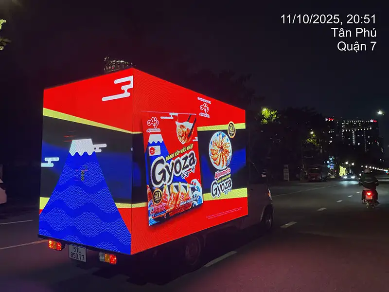 DỰ ÁN QUẢNG CÁO ROADSHOW LED TRUCK CHIẾN DỊCH RA MẮT BÁNH XẾP GYOZA AJINOMOTO TẠI TP.HCM